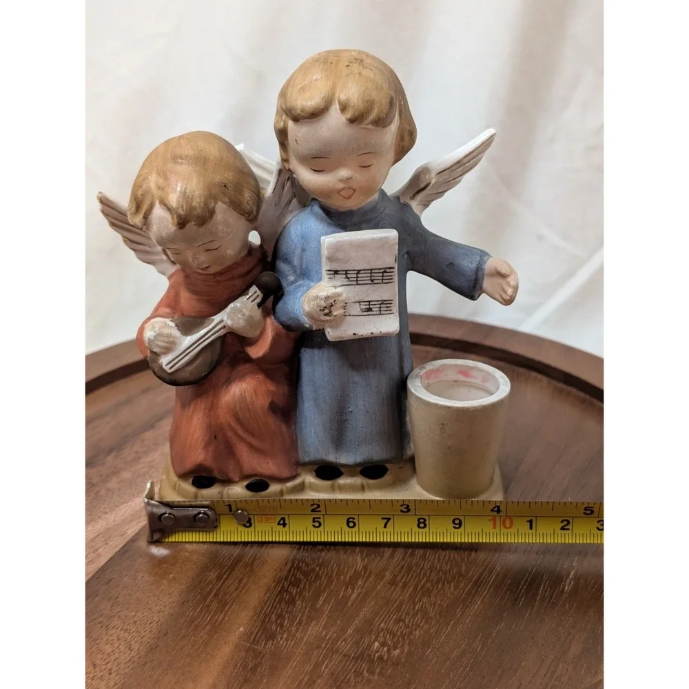 Vintage Pair Carol Singing Angels‎ Taper Candle Holder Made in Japan Instrument